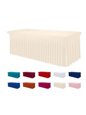 Spandex Elastic Fitted Tablecloth Skirt for 6Ft Rectangular Table 30x72” BEIGE